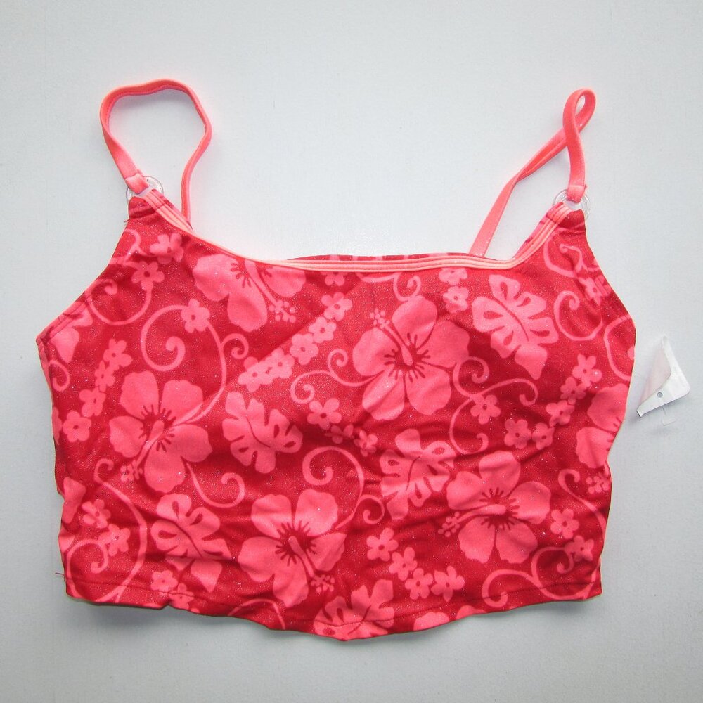 Pool Party Coral Red Metallic Cami Bikini Top - L - NEW